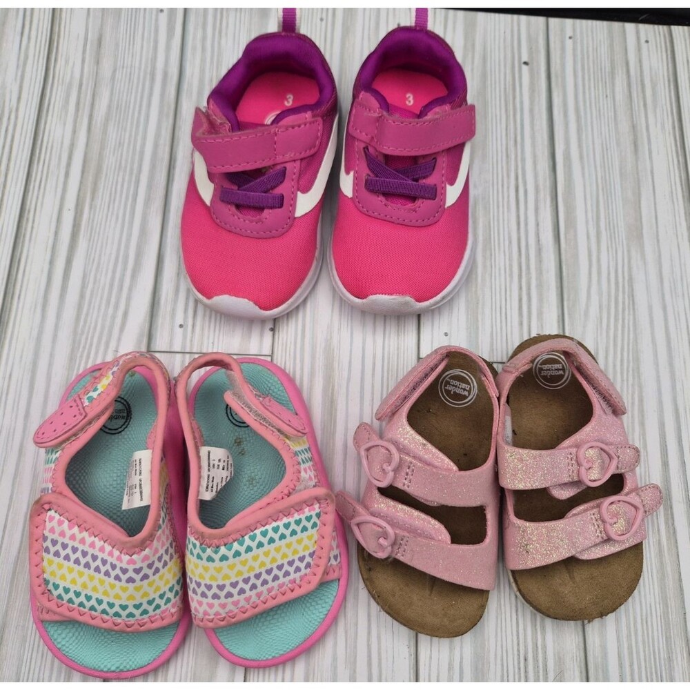 Lot of 3 Pairs Baby Girl Shoes Size 3 - Casual Flats - Mixed Styles Multicolor